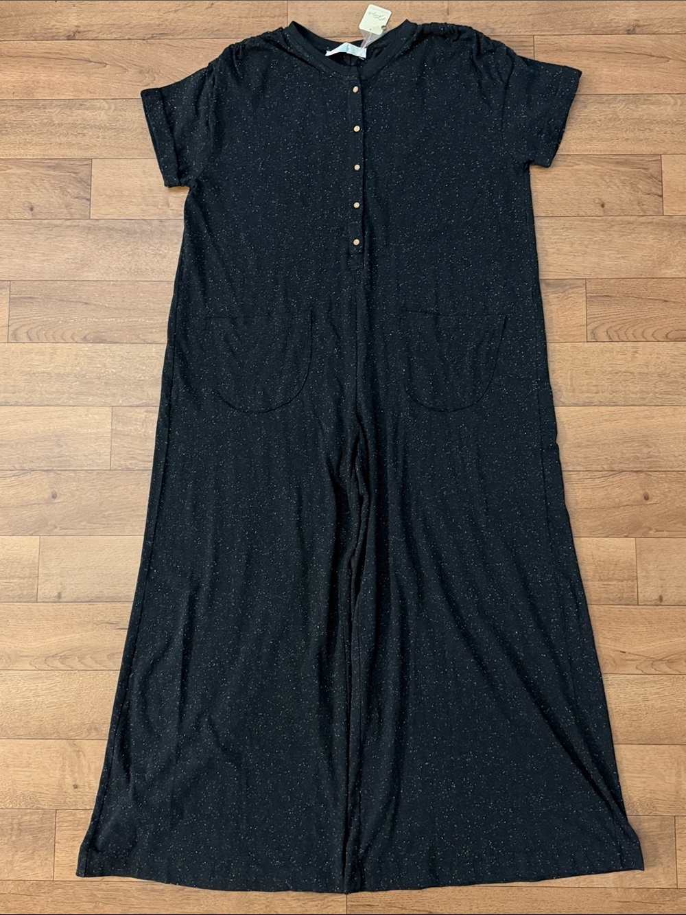Free People Beach Size Medium My Go To Jumper Jumpsuit NWT Black Speckled M Luxe